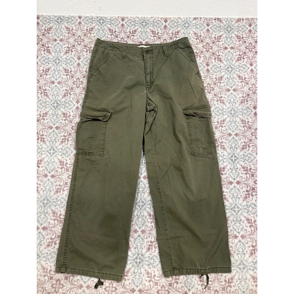 Levis 94 Baggy Cargo Pants Olive Green Wide Leg Cotton Twill 32x30 A4707-0002